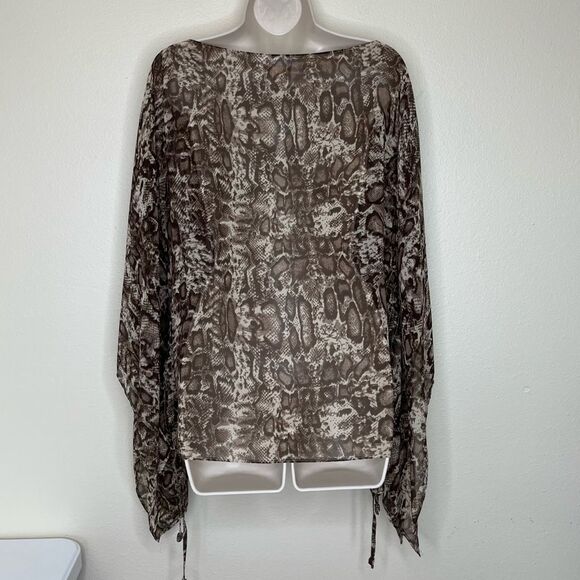 Michael Kors Reptile Print Semi Sheer Chiffon Ruana Caftan Brown Tan Women L/XL - Picture 5 of 11